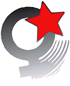 Frauensymbol, Bewegung angedeutet, mit rotem Stern